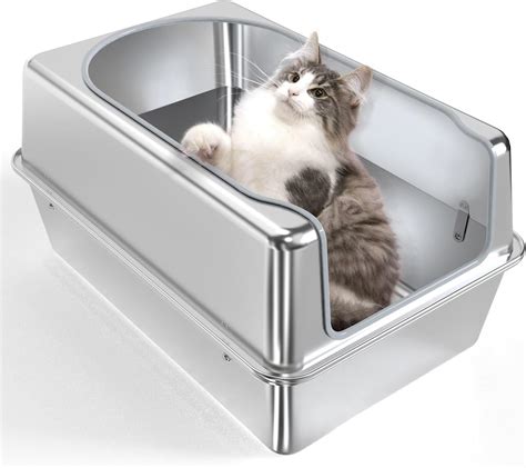 high side stainless steel litter box|deep stainless steel litter box.